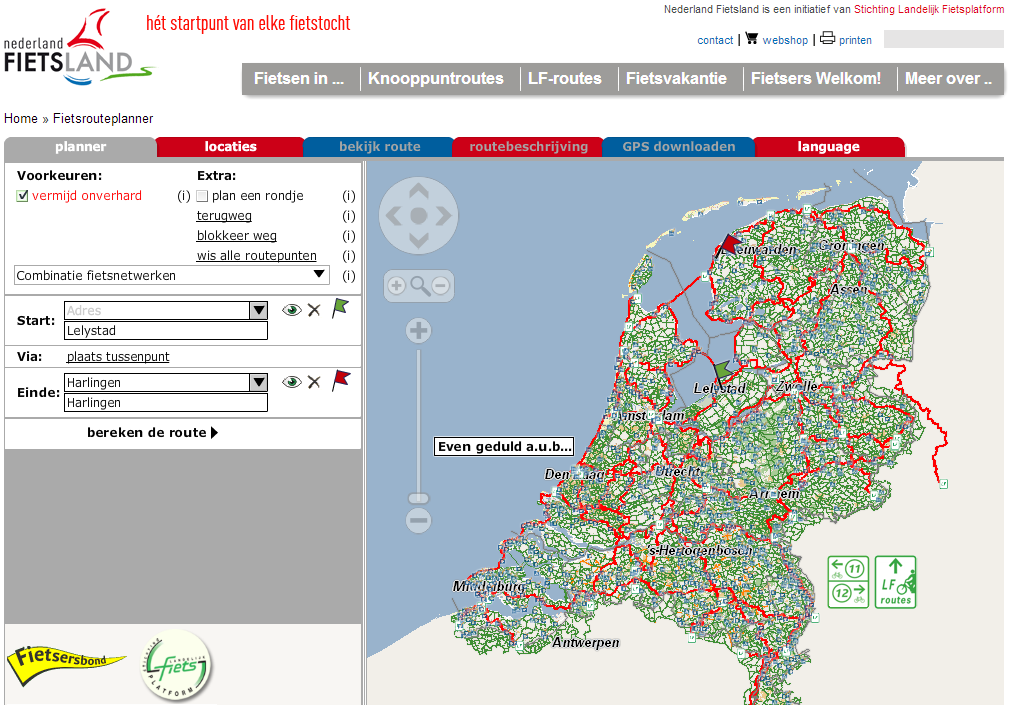 Übersicht online Planer - niederländische Radverkehrsnetz
